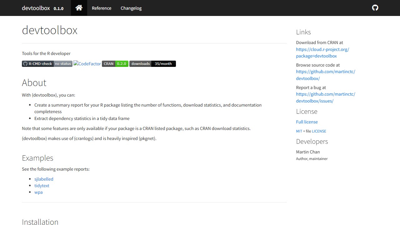 devtoolbox package site