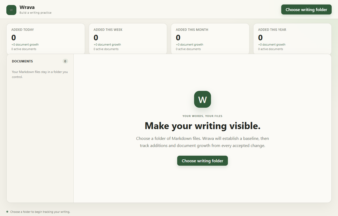 Wrava welcome screen
